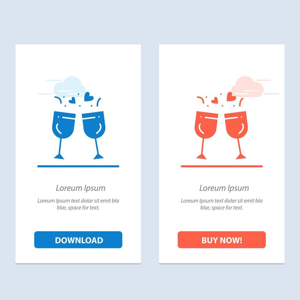 Glass Love Drink Wedding  Blue and Red Download and Buy Now web Widget Card Template vector