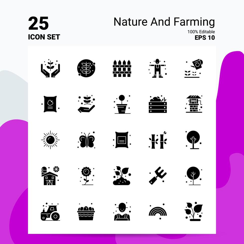 25 conjunto de iconos de naturaleza y agricultura 100 archivos editables eps 10 ideas de concepto de logotipo de empresa diseño de icono de glifo sólido vector