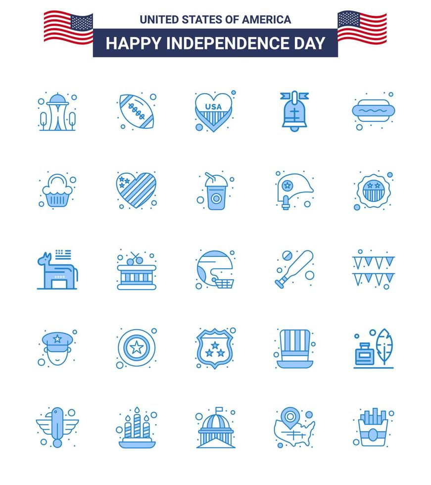 feliz día de la independencia 25 paquete de iconos de blues para web e impresión perro usa american american ball editable usa day elementos de diseño vectorial vector