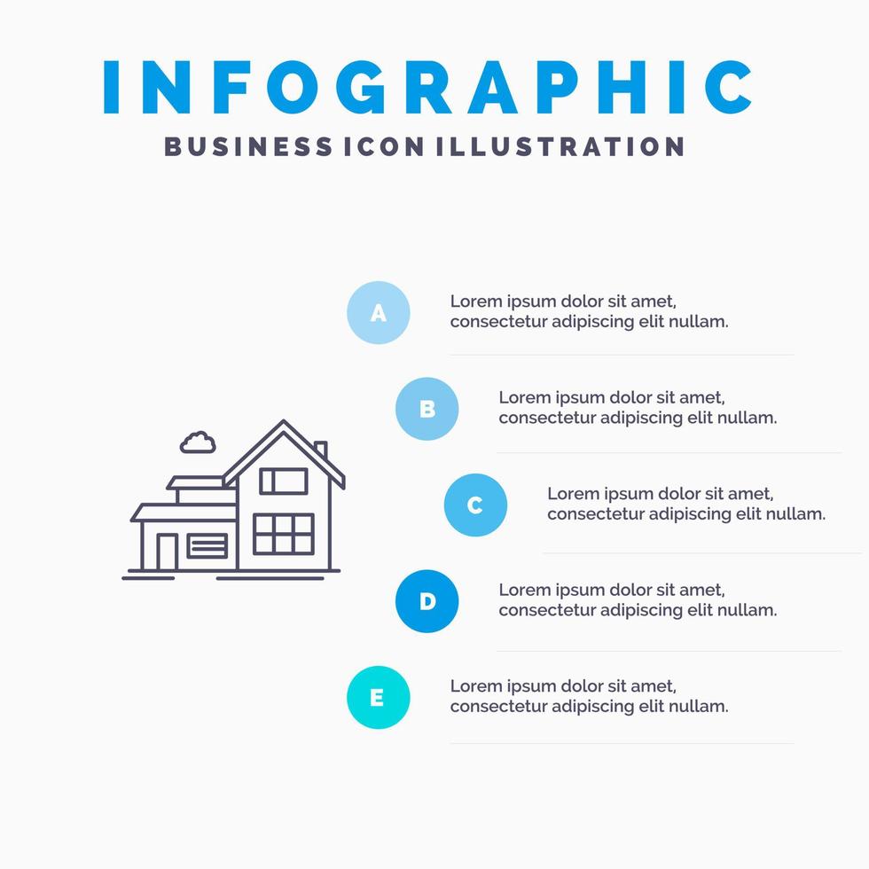 icono de línea de apartamento de edificio de casa con fondo de infografía de presentación de 5 pasos vector