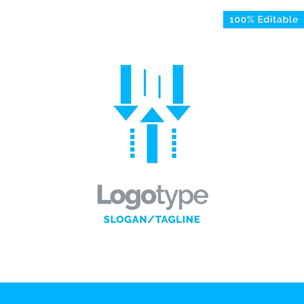 flecha hacia abajo subir descargar plantilla de logotipo sólido azul lugar para el eslogan vector