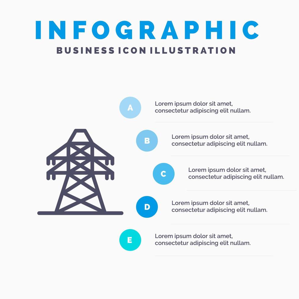 icono de línea de torre de transmisión de transmisión de energía eléctrica con fondo de infografía de presentación de 5 pasos vector