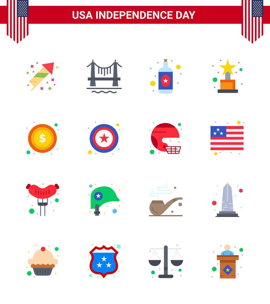 Stock Vector Icon Pack of American Day 16 Line Signs and Symbols for sign money alcohol usa award Editable USA Day Vector Design Elements