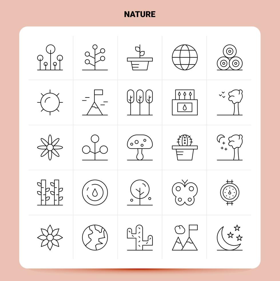 OutLine 25 Nature Icon set Vector Line Style Design Black Icons Set Linear pictogram pack Web and Mobile Business ideas design Vector Illustration