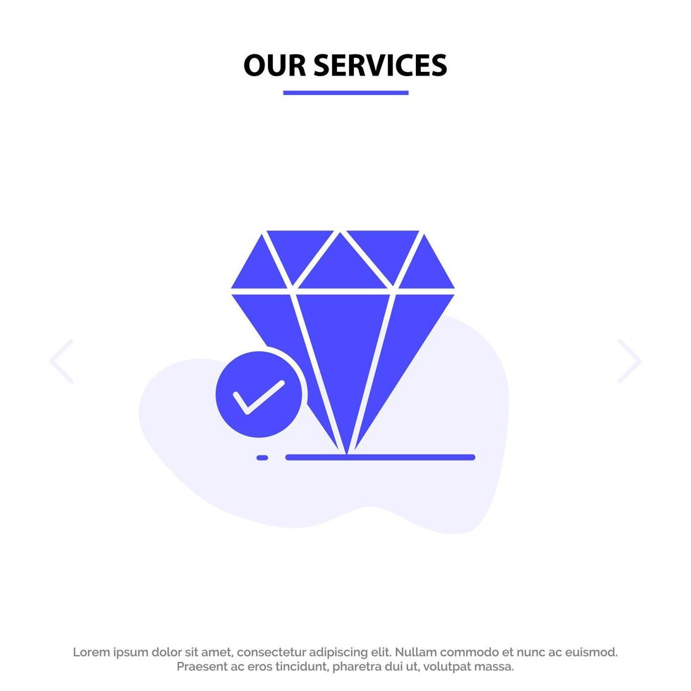 nuestros servicios joya de diamante gran pensamiento tiza icono de glifo sólido plantilla de tarjeta web vector