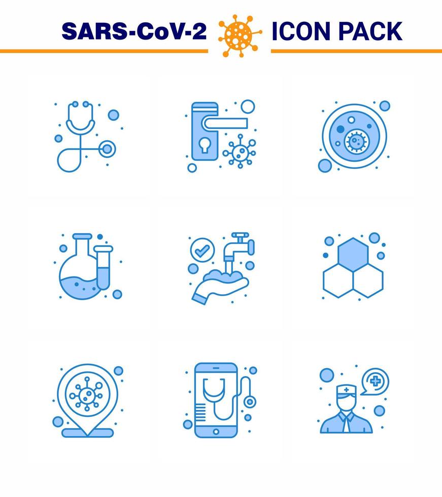 COVID19 corona virus contamination prevention Blue icon 25 pack such as washing hands bacteria protect lab viral coronavirus 2019nov disease Vector Design Elements