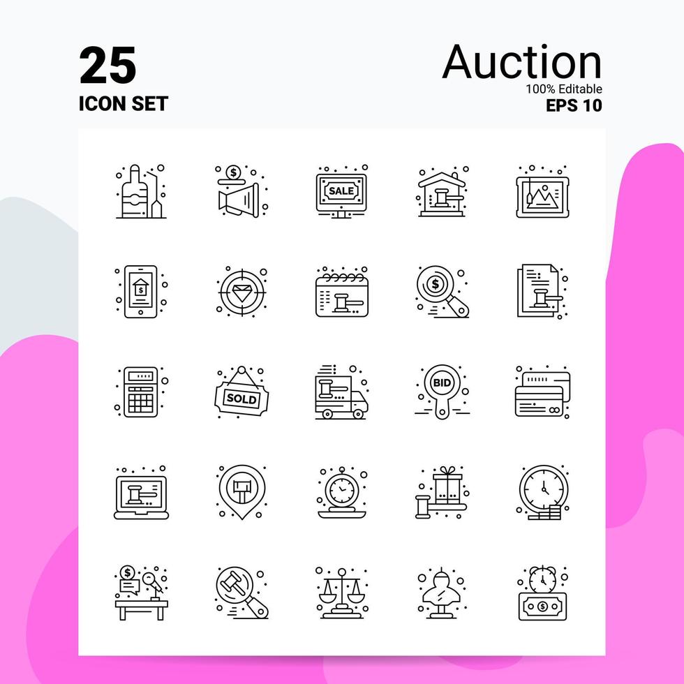 25 Auction Icon Set 100 Editable EPS 10 Files Business Logo Concept Ideas Line icon design vector