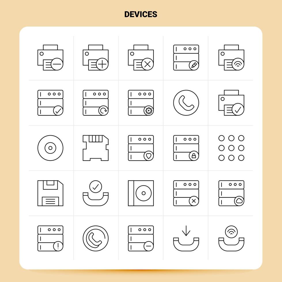 OutLine 25 Devices Icon set Vector Line Style Design Black Icons Set Linear pictogram pack Web and Mobile Business ideas design Vector Illustration