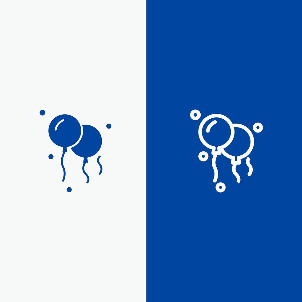 línea de decoración de globos y glifo icono sólido banner azul vector