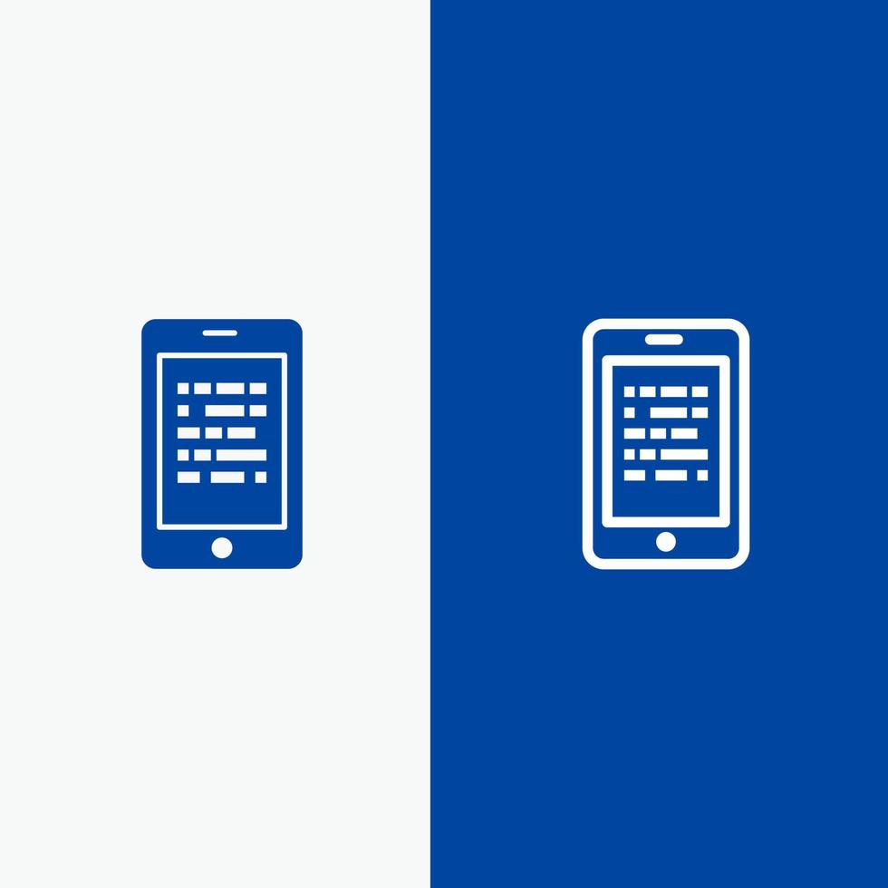 Mobile Read Data Secure E learning Line and Glyph Solid icon Blue banner Line and Glyph Solid icon Blue banner vector