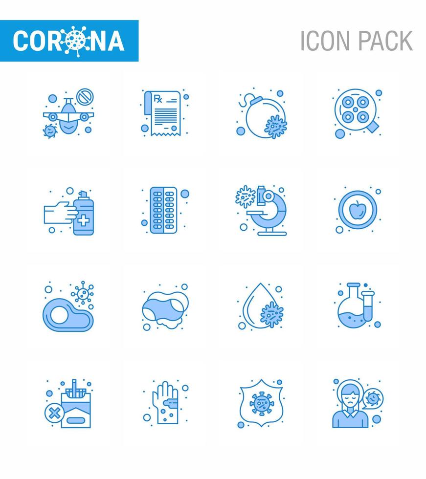 COVID19 corona virus contamination prevention Blue icon 25 pack such as spray hands bomb gestures surgery viral coronavirus 2019nov disease Vector Design Elements