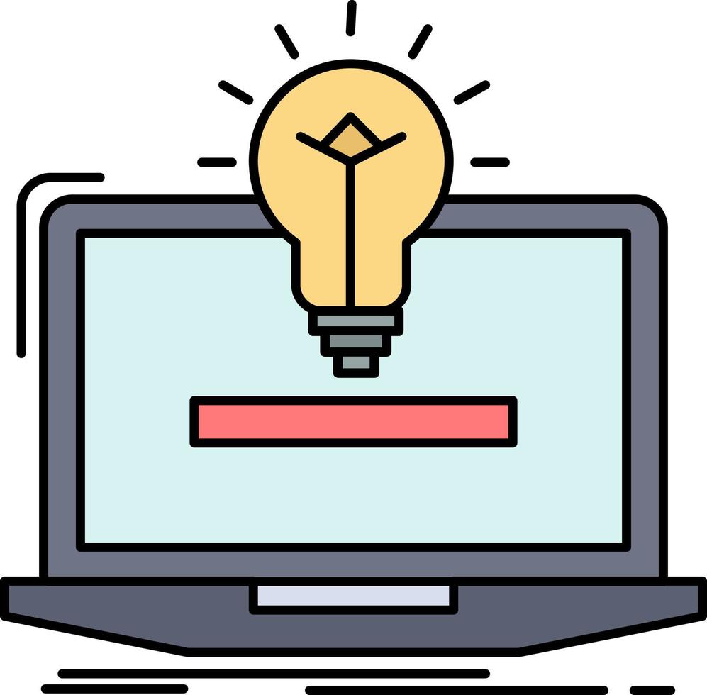 laptop solution idea bulb solution Flat Color Icon Vector