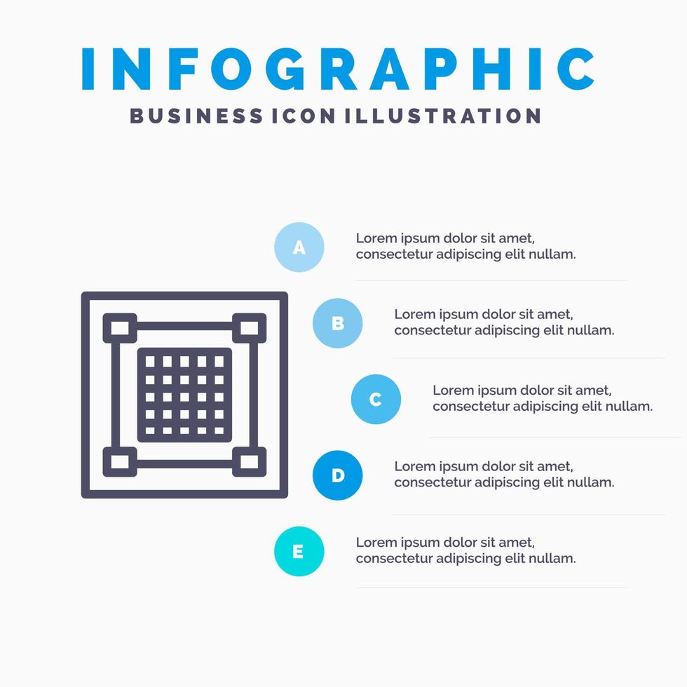 icono de línea de cuadrícula gráfica de diseñador de diseño creativo con fondo de infografía de presentación de 5 pasos vector