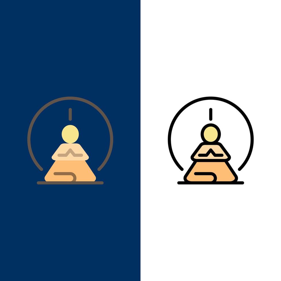 Mental Concentration Concentration Meditation Mental Mind  Icons Flat and Line Filled Icon Set Vector Blue Background