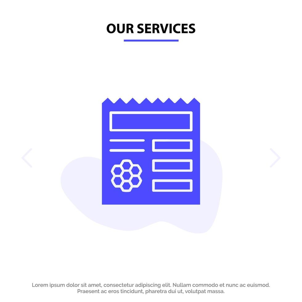 Our Services Basic Ui Manu Document Solid Glyph Icon Web card Template vector