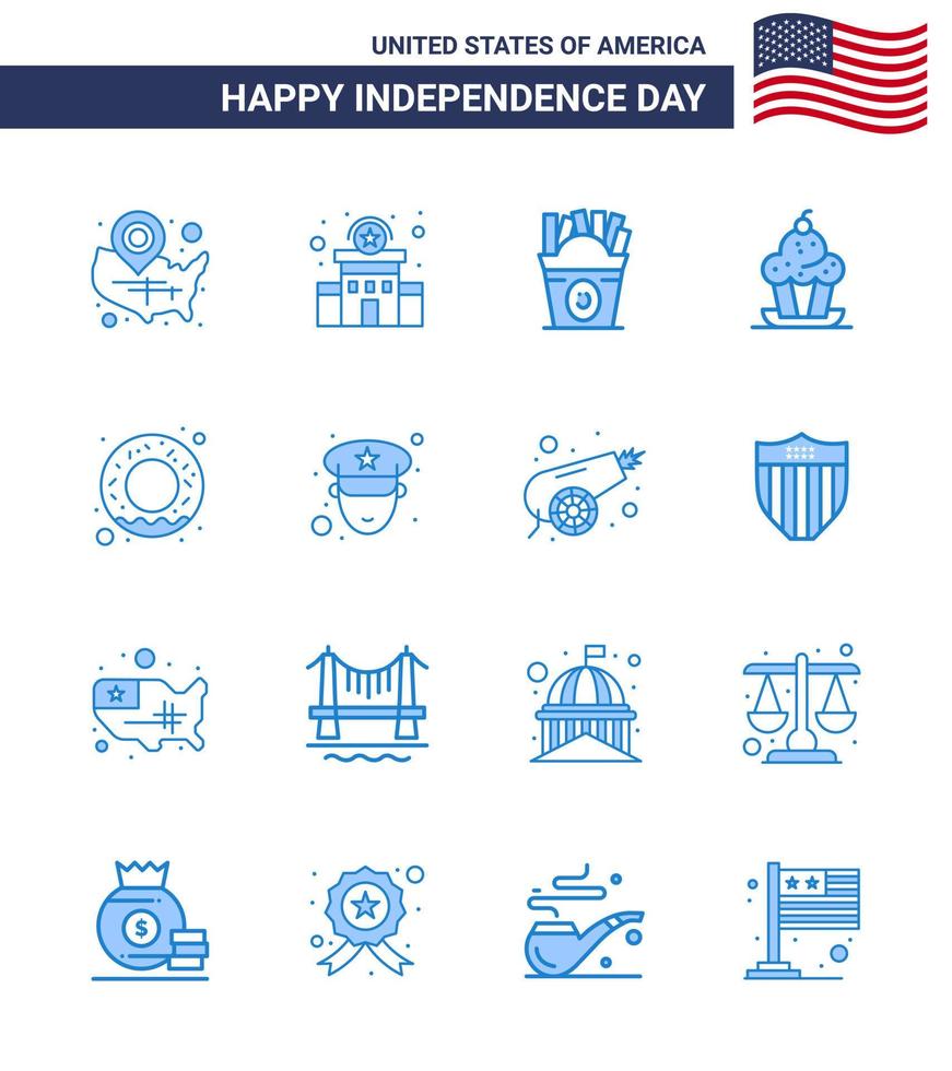 paquete de iconos de vector de stock de día americano 16 signos y símbolos de línea para muffin de acción de gracias signo de policía postre usa elementos de diseño de vector de día de estados unidos editables