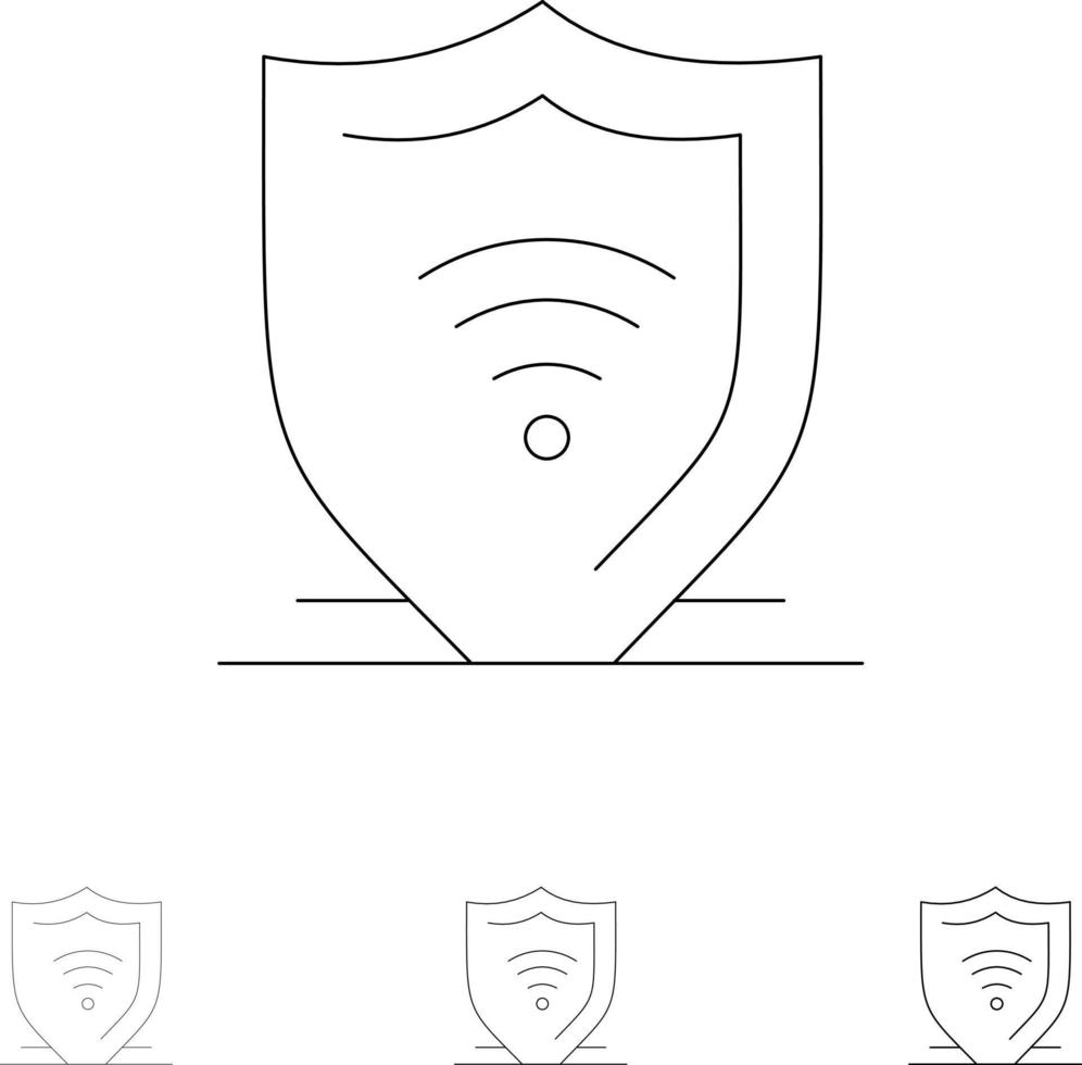 Internet Internet Security Protect Shield Bold and thin black line icon set vector