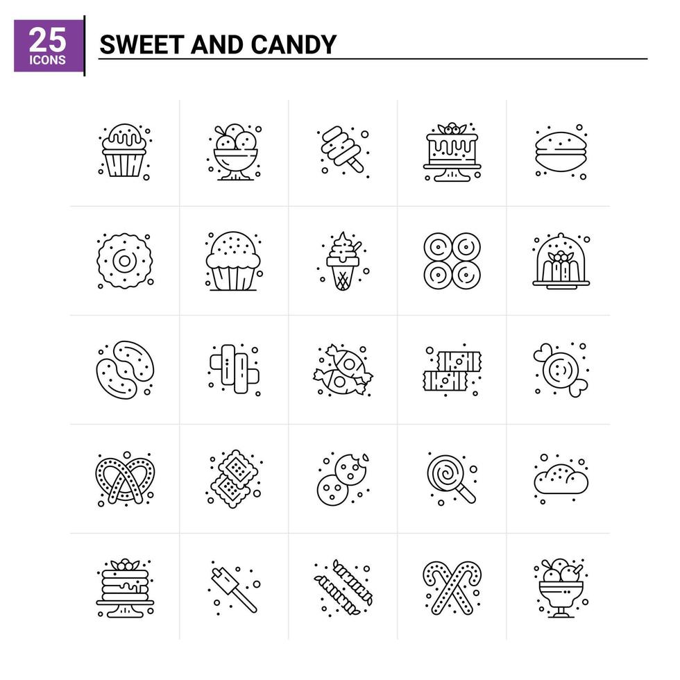 25 Sweet And Candy icon set vector background
