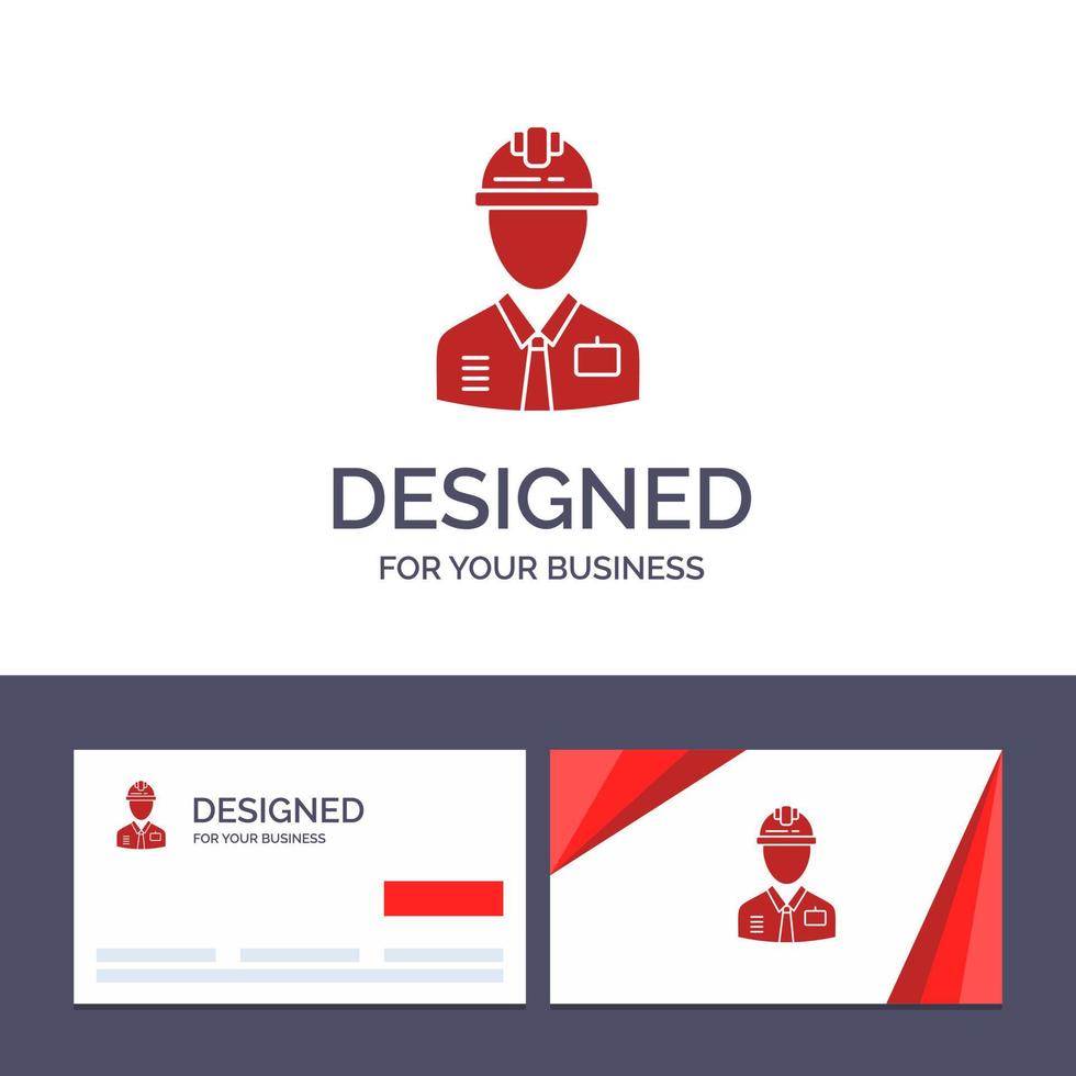 tarjeta de visita creativa y plantilla de logotipo trabajador industria construcción constructor mano de obra vector ilustración