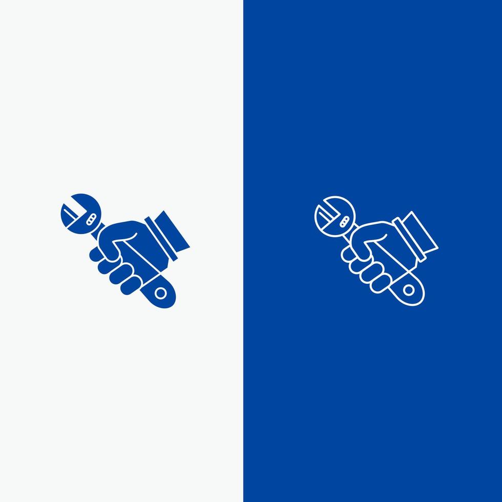Wrench Repair Fix Tools Hand Line and Glyph Solid icon Blue banner Line and Glyph Solid icon Blue banner vector