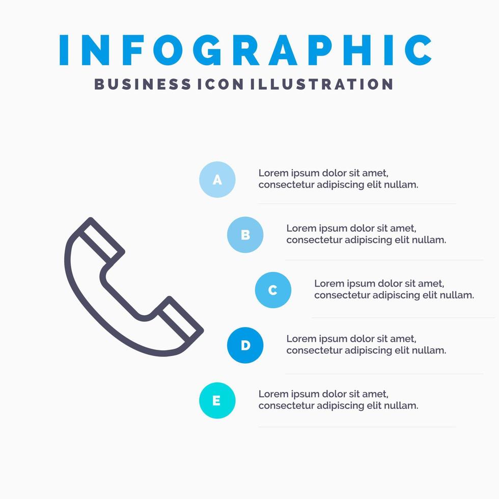 llame al icono de la línea telefónica con el fondo de la infografía de presentación de 5 pasos vector