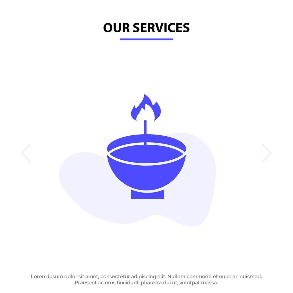 nuestros servicios celebran deepam deepavali diwali festival lamp light solid glyph icon plantilla de tarjeta web vector