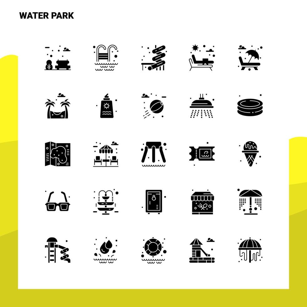 25 conjunto de iconos de parque acuático plantilla de ilustración de vector de icono de glifo sólido para ideas web y móviles para empresa comercial