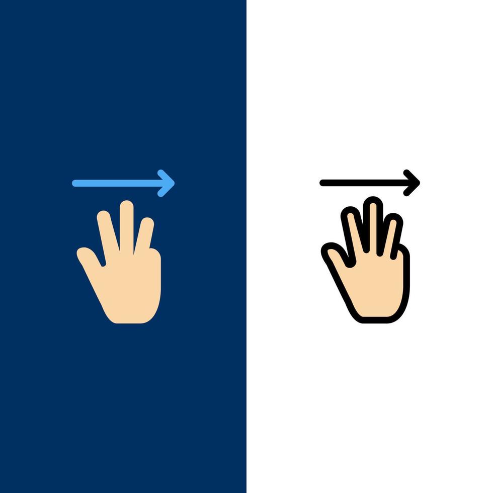 mano mano cursor arriba derecha iconos planos y llenos de línea conjunto de iconos vector fondo azul