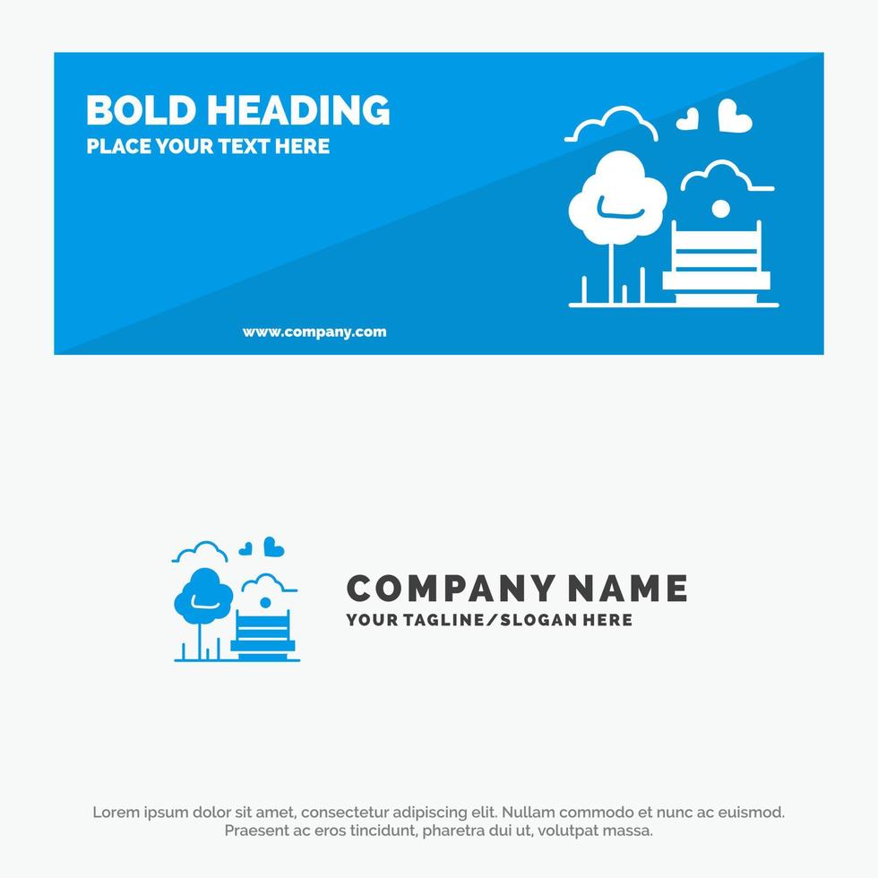 Park Tree Bench Love Outdoor SOlid Icon Website Banner and Business Logo Template vector