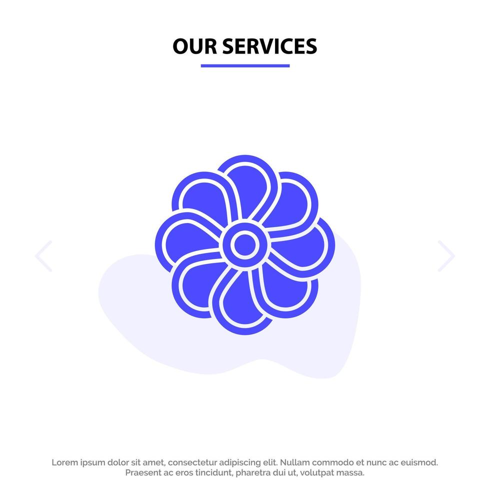 Our Services Flower Nature Plant Spring Solid Glyph Icon Web card Template vector