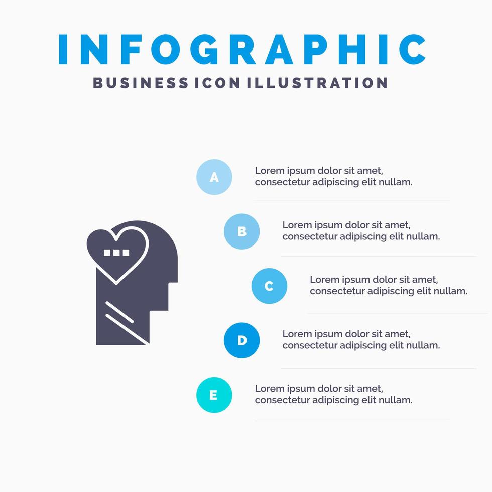 Feelings Love Mind Head Solid Icon Infographics 5 Steps Presentation Background vector