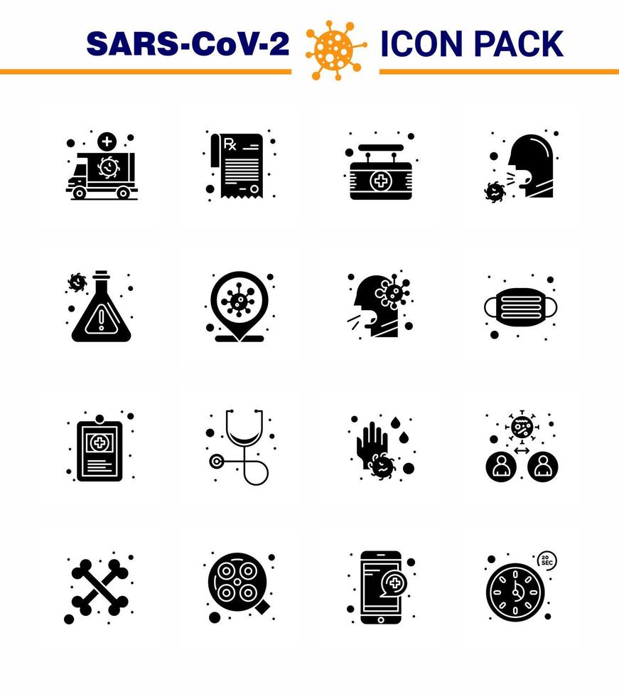 16 Solid Glyph Black Coronavirus Covid19 Icon pack such as sneeze virus illness board healthcare cough viral coronavirus 2019nov disease Vector Design Elements