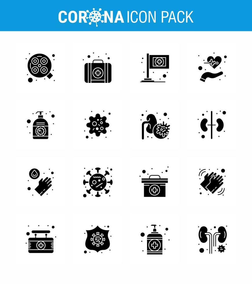 16 Solid Glyph Black coronavirus epidemic icon pack suck as corona lotion flag pulses health viral coronavirus 2019nov disease Vector Design Elements