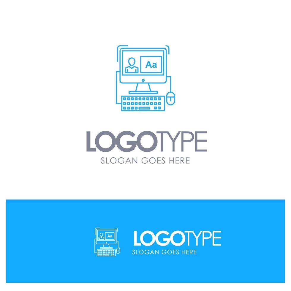 Computer Screen Software Editing Blue outLine Logo with place for tagline vector