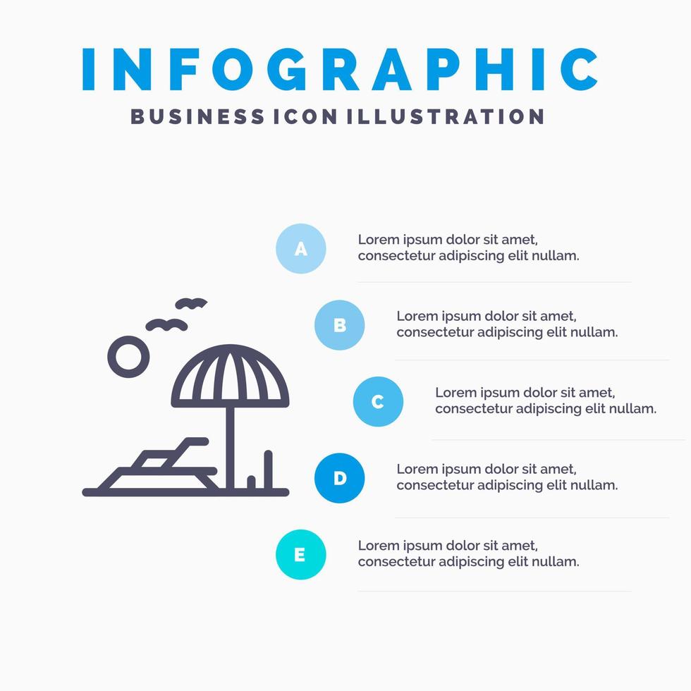 icono de línea de resorte de palmera de playa con fondo de infografía de presentación de 5 pasos vector