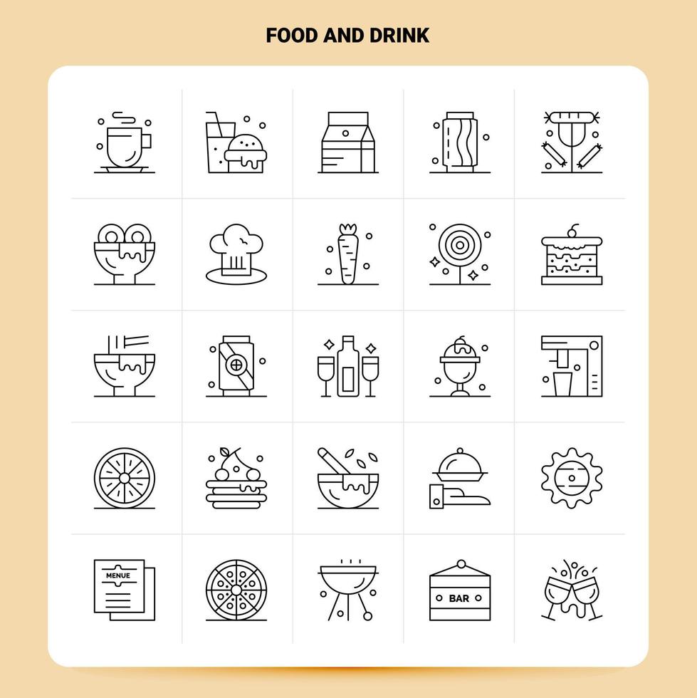 OutLine 25 Food And Drink Icon set Vector Line Style Design Black Icons Set Linear pictogram pack Web and Mobile Business ideas design Vector Illustration