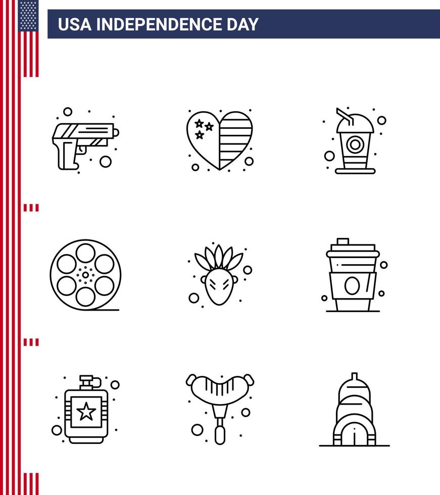 9 iconos creativos de ee.uu. signos de independencia modernos y símbolos del 4 de julio de los elementos de diseño vectorial del día de ee.uu. vector