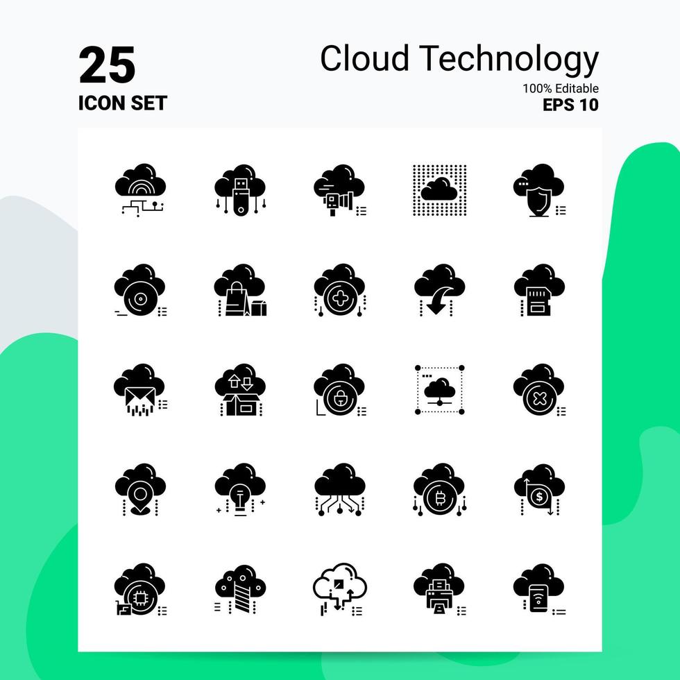 25 Cloud Technology Icon Set 100 Editable EPS 10 Files Business Logo Concept Ideas Solid Glyph icon design vector