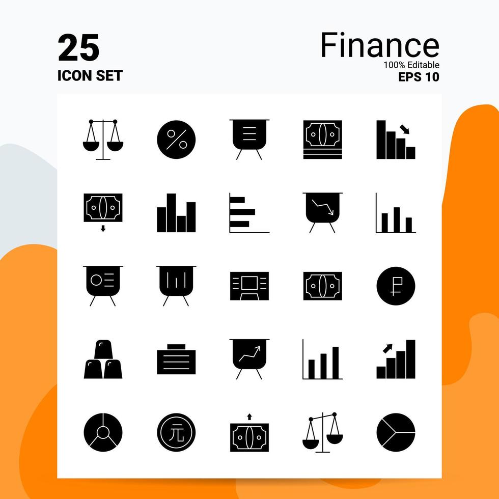 25 Finance Icon Set 100 Editable EPS 10 Files Business Logo Concept Ideas Solid Glyph icon design vector