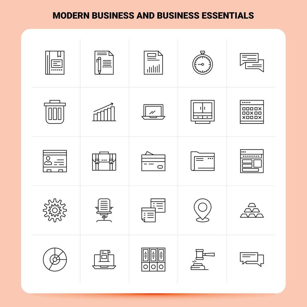 OutLine 25 Modern Business and business essentials Icon set Vector Line Style Design Black Icons Set Linear pictogram pack Web and Mobile Business ideas design Vector Illustration