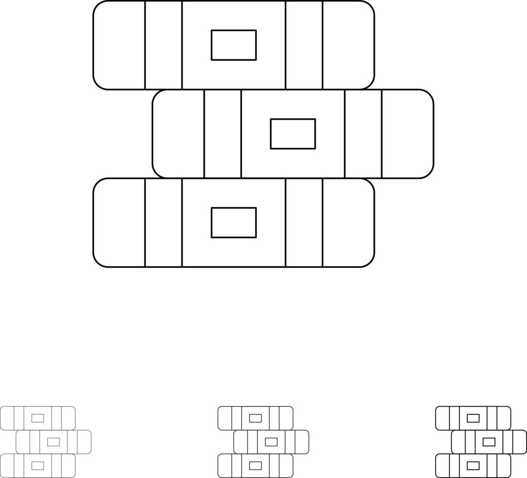 cuaderno de educación estacionario conjunto de iconos de línea negra en negrita y delgada vector