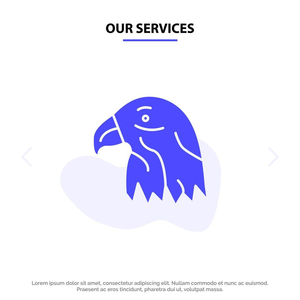 Our Services Animal Bird Eagle Usa Solid Glyph Icon Web card Template vector