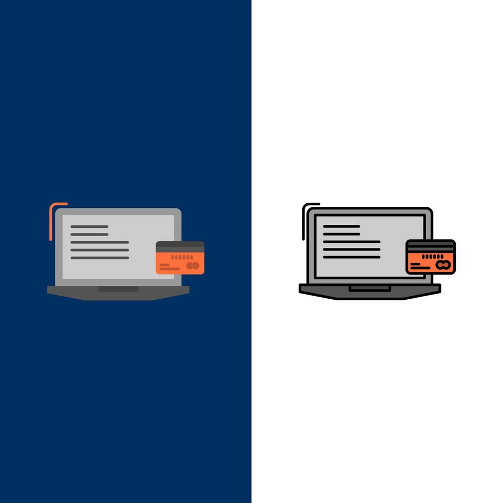 Payment Business Computer Credit Card Online Payment  Icons Flat and Line Filled Icon Set Vector Blue Background