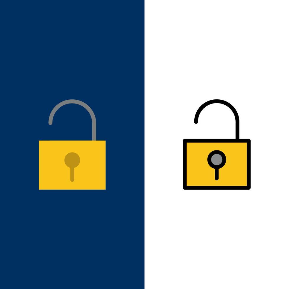 Lock Unlocked User Interface  Icons Flat and Line Filled Icon Set Vector Blue Background