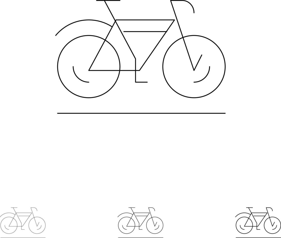 bicicleta movimiento caminar deporte audaz y delgada línea negra conjunto de iconos vector