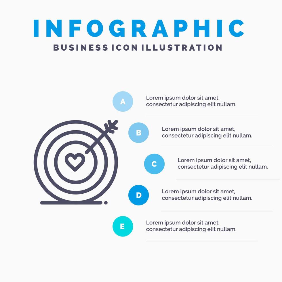 objetivo amor corazón boda línea icono con 5 pasos presentación infografía fondo vector