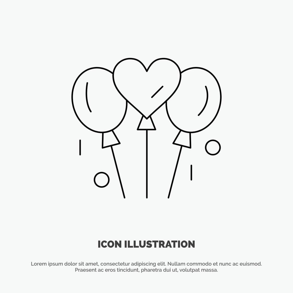 Balloon Love Wedding Heart Line Icon Vector