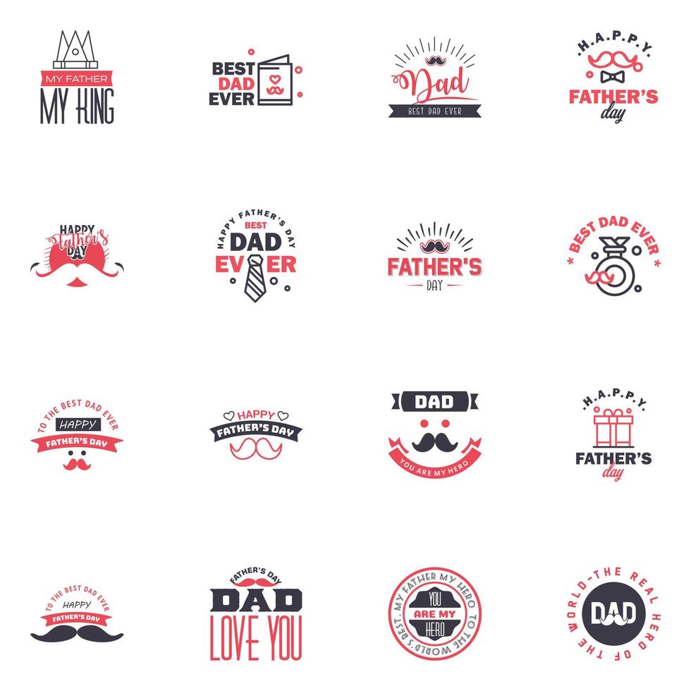 16 Black and Pink Set of Vector Happy fathers day Typography Vintage Icons Lettering for greeting cards banners tshirt design Fathers Day Editable Vector Design Elements
