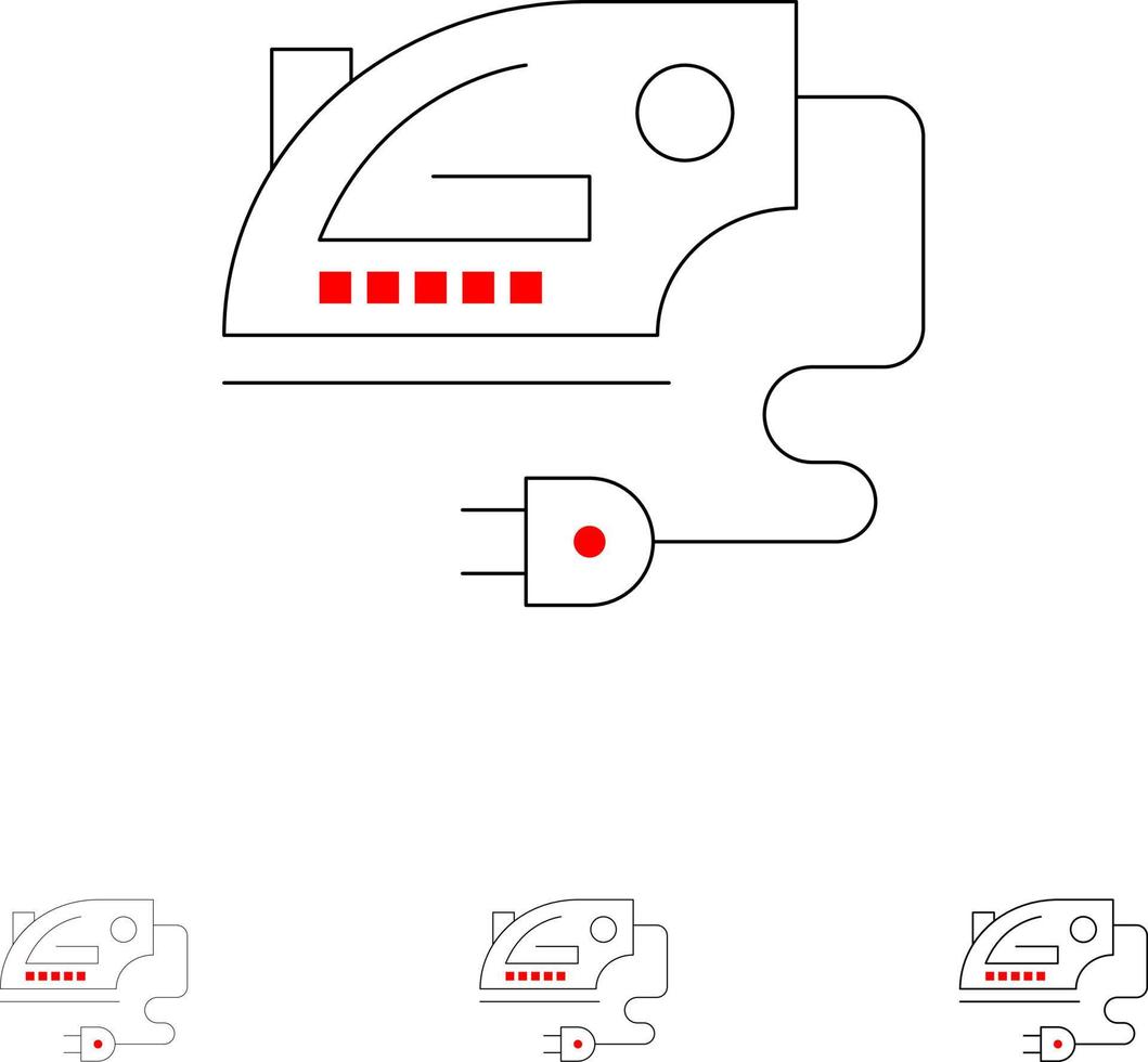 Electric Home Iron Machine Bold and thin black line icon set vector