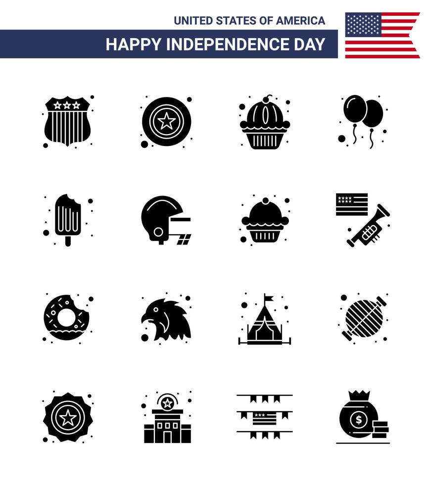 4 de julio estados unidos feliz día de la independencia icono símbolos grupo de 16 glifos sólidos modernos de comida muffin frío fiesta celebrar editable día de estados unidos elementos de diseño vectorial vector